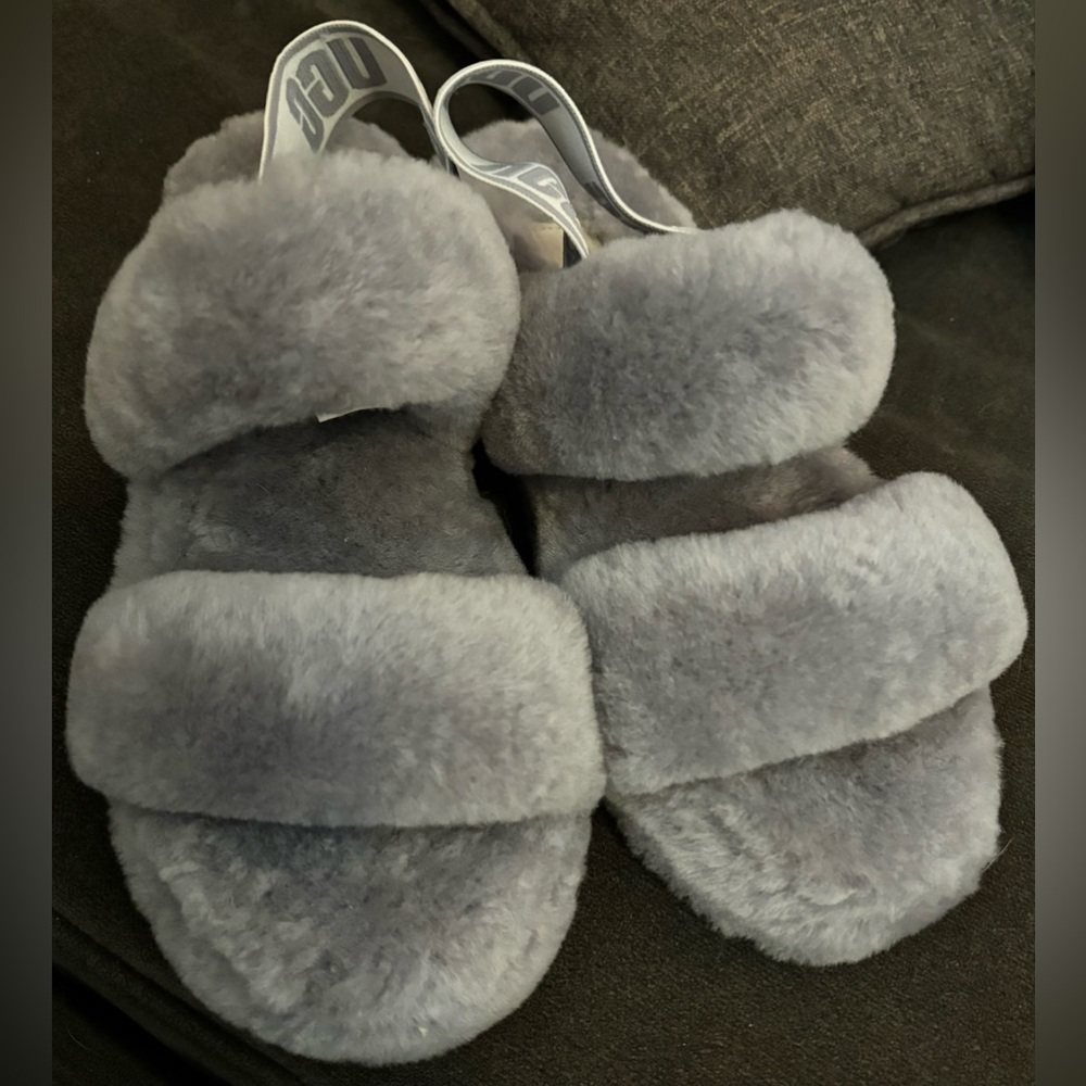 UGG Brand Slide Slippers, Size 8, Grey color